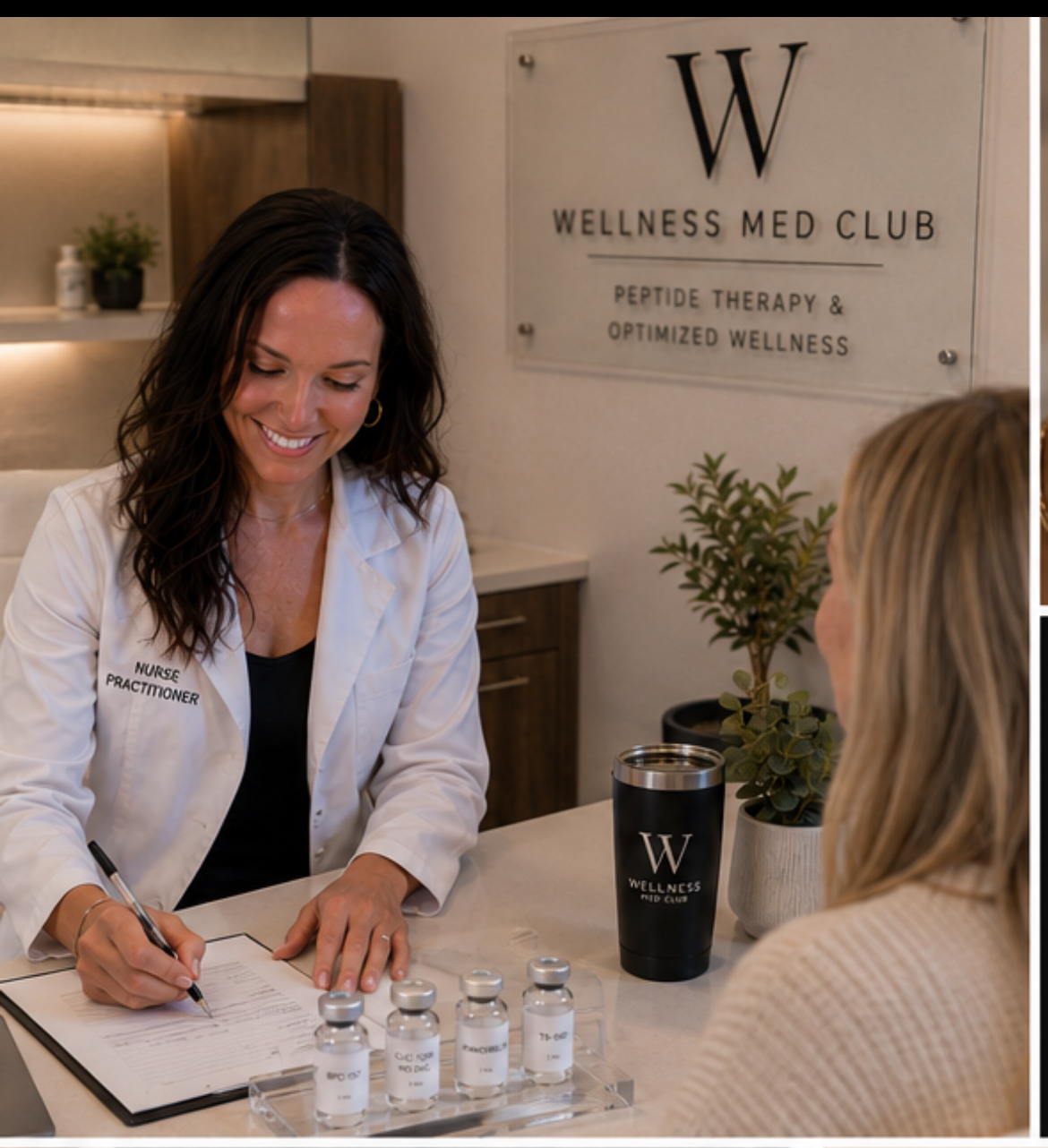 Nurse practitioner reviewing patient intake at Wellness Med Club